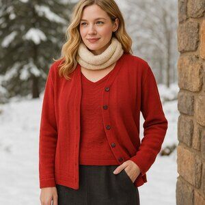Castle of Ireland Red 2-Piece Sweater Set Knit Cardigan & Vest Holiday